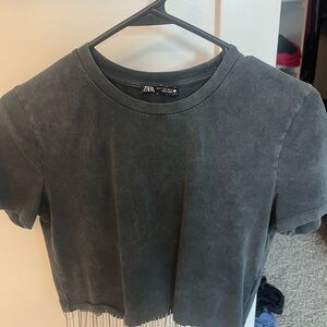 Zara Gray Crop Short Sleeve T-Shirt